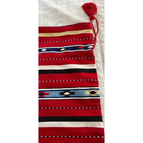 Vintage 1970's Handmade Romanian Drawstring Bag Purse Red Classic Romanian Text - Picture 3 of 8